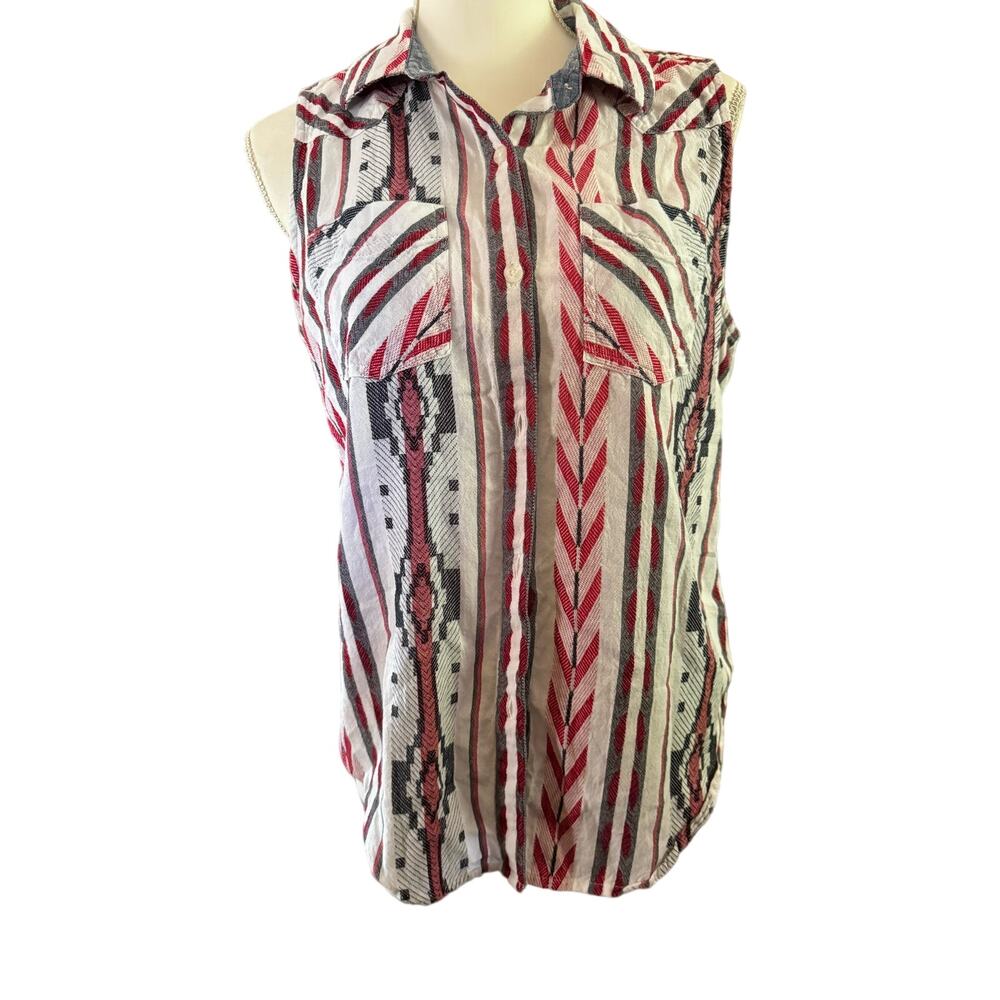 Women’s Ariat Sleeveless Aztec Shirt Button Up 10026556 New Red White Blue M
